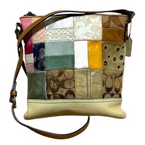 Coach rare patchwork signature crossbody purse bag 2005 leather suede canvas EUC